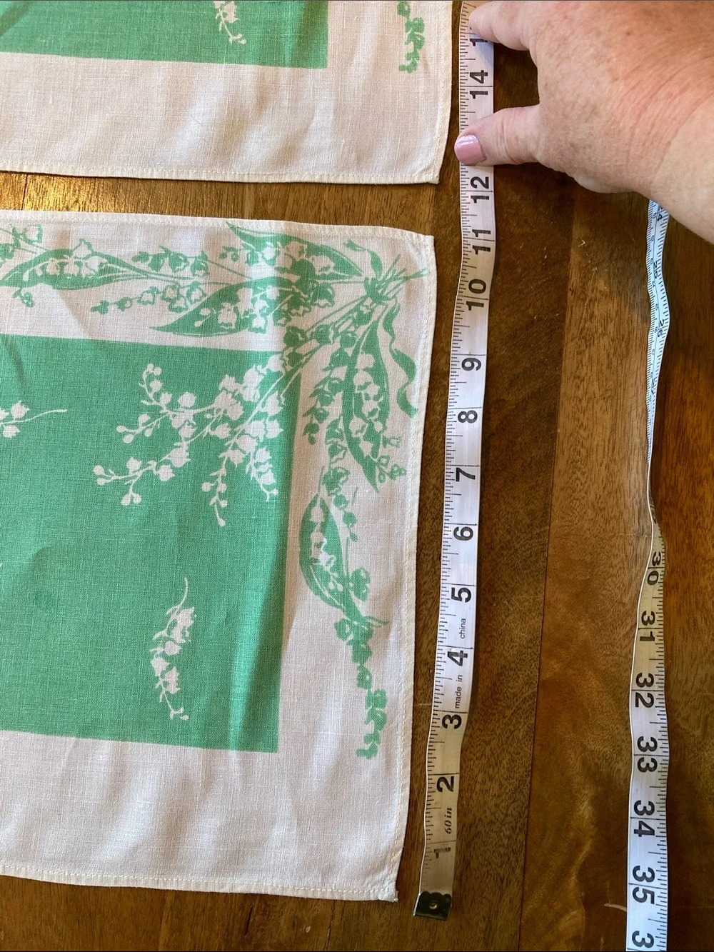 Mid-century 2 Placemat 4 Napkin Set Green‎ White Floral Linen Blend Cottagecore